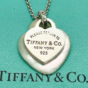 Tiffany & Co. Silver Double Return To Heart Mother of Pearl Pendant Necklace